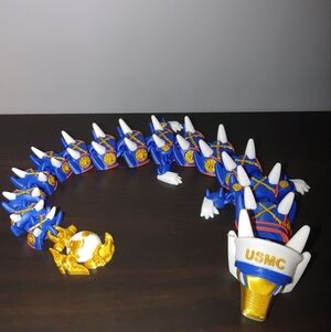 3D Printed USMC Themed Blue and Gold Dragon, 18 Inch Long